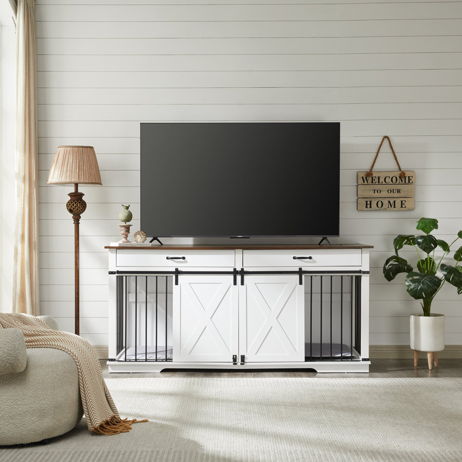 Barn Door Large Dog Crate Furniture With 2 Drawers And Divider